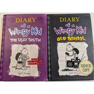 Lot of 2 Diary of A Whimpy Kid by Jeff Kinney includes signed copy